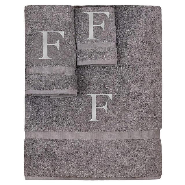 Monogrammed Towel Set, Personalized Gift, Set of 3- Silver Block Letter Embroidered Towel - Extra Absorbent 100% Turkish Cotton - Soft Terry Finish - Initial F Gray