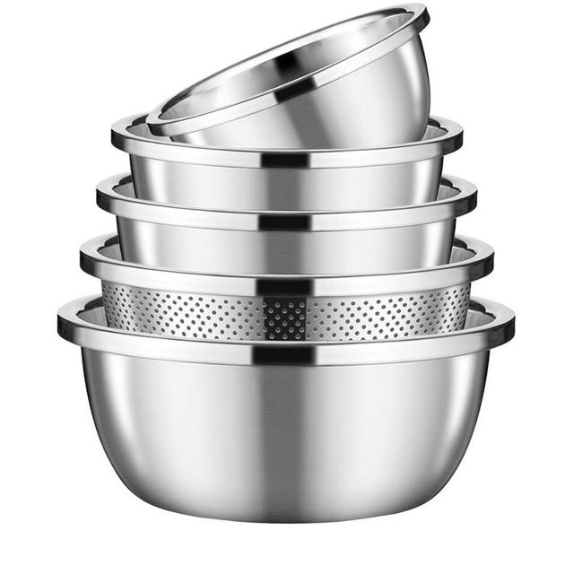 Mixing Bowls with Airtight Lids, Stainless Steel Mixing Bowl Set with 3 Metal Nesting Bowls, Colander & Grater, Non-Slip Bottoms, Size 1.5, 2.5, 6 QT, Great for Mixing & Serving, Black