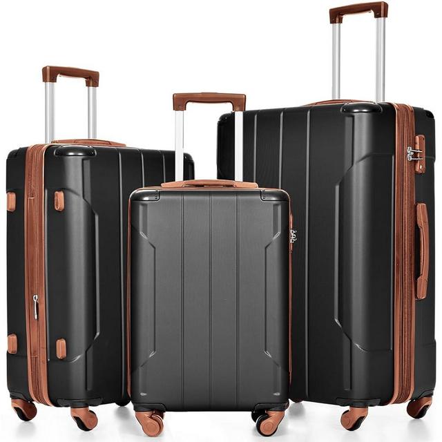 Merax Luggage Set 3 Piece Suitcase Set Expandable Lightweight Spinner Suitcase with Corner Guards(Black Brown)