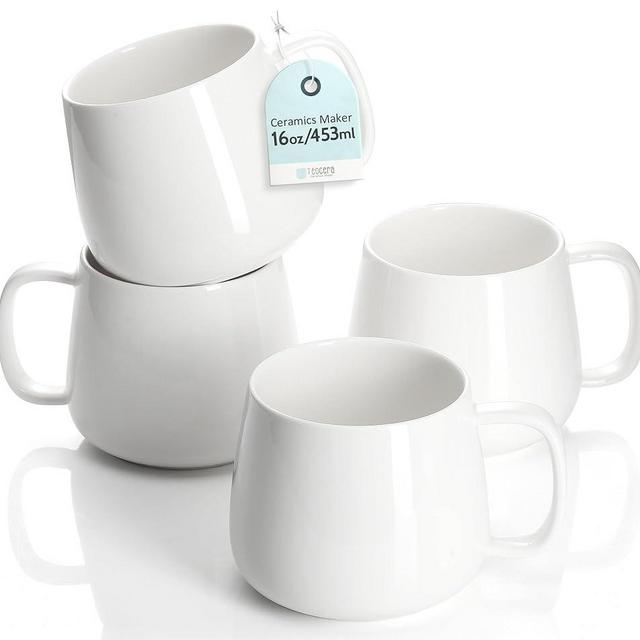 Teocera 16oz Ceramic Coffee Mugs Set of 4 – Stackable Latte Cups, Microwave, Dishwasher & Oven Safe – Ideal for Coffee, Cappuccino, Hot Chocolate, Housewarming Gifts，White