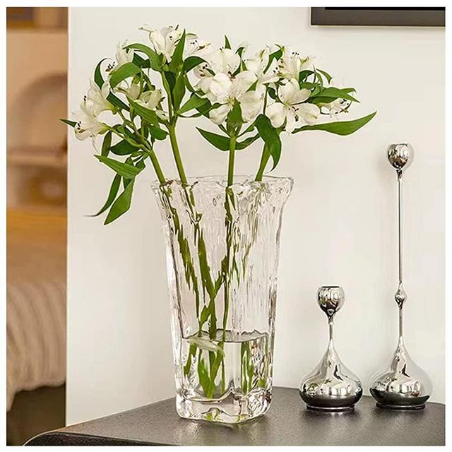 Funsoba Clear Glass Flower Vase Wide Mouth for Home Wedding Moden Centerpieces Decorative (Clear)
