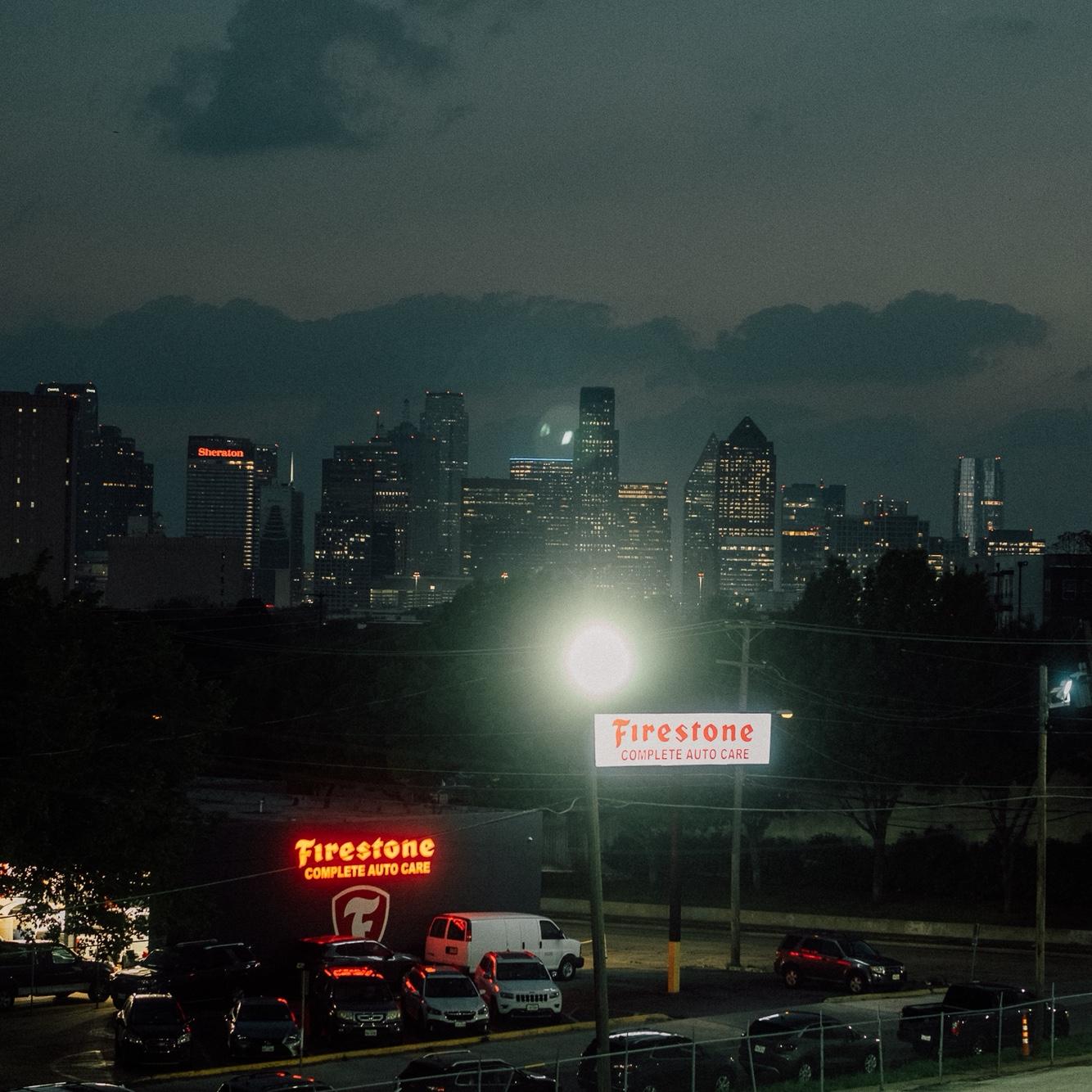 Dallas skyline during total eclipse