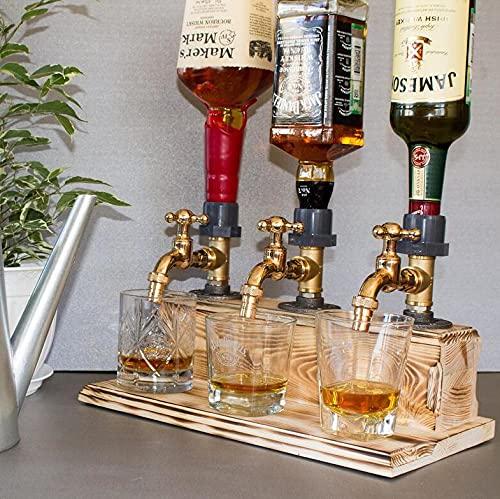 Fathers Day Faucet Shape Liquor Dispenser, Daddy Favorite Whiskey Alcohol Wine Wood Dispenser for Home Bar Dinner Party Restaurant, Perfect GIft for Dad Papa Boyfriend Husband (Triple Dispenser)