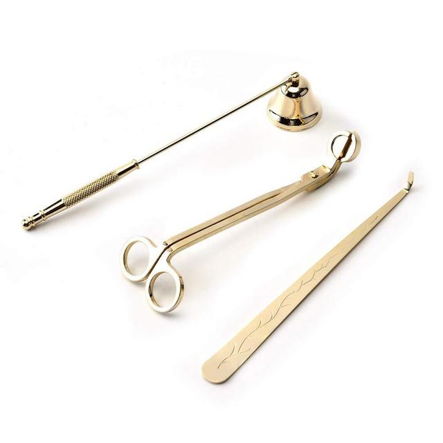 Smeetlo Candle Accessory Set with Candle Snuffer,Wick Trimmer and Wick Dipper 3 in 1 Candle Tool kit (Gold)