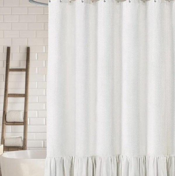 August Grove® 72"W x 72"L Bohemian Ruffled Linen Shower Curtain,Rustic Style Natural Fabric for bathrooms | Wayfair