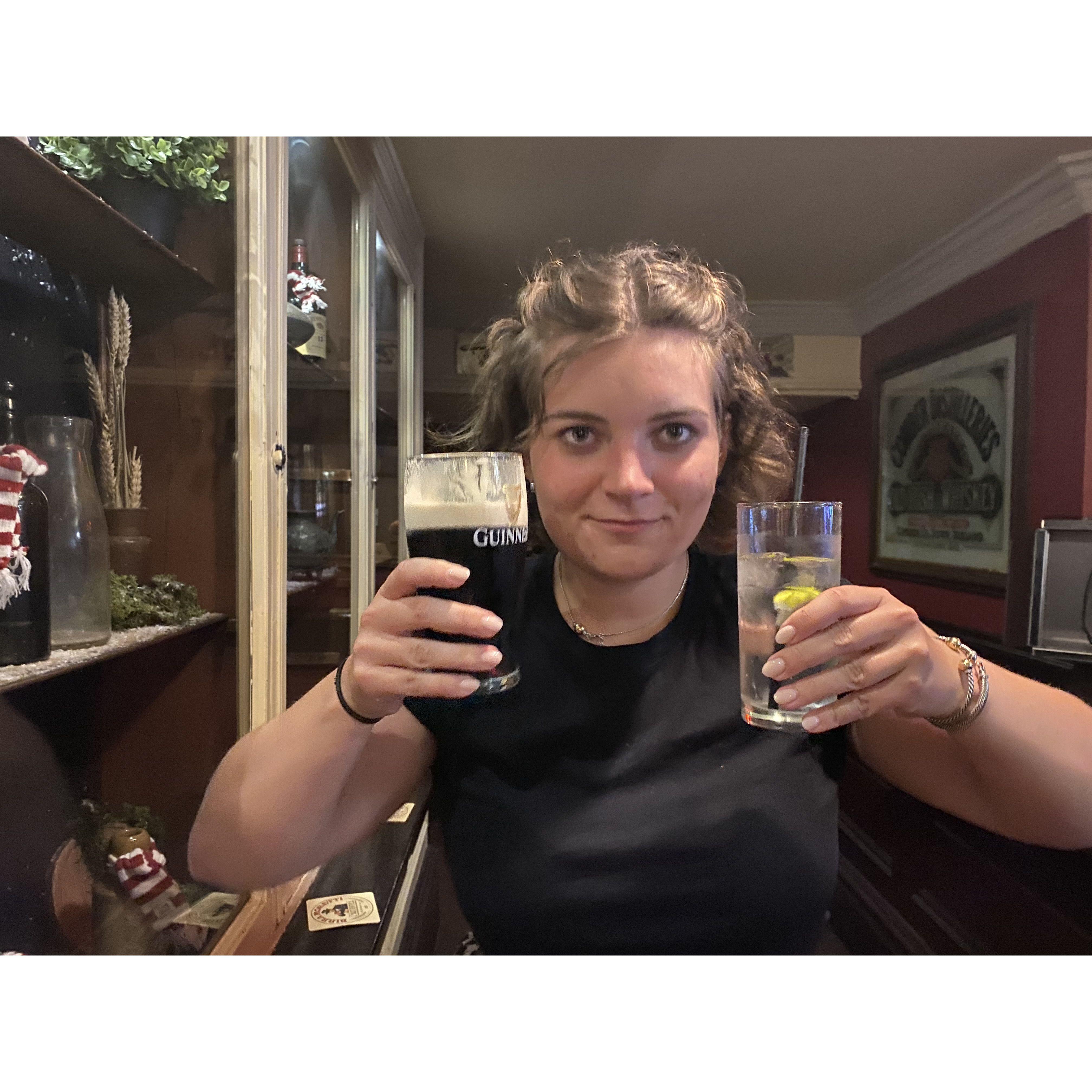 Sean making Alex try a traditional G&T and Guinness for her first trip over!