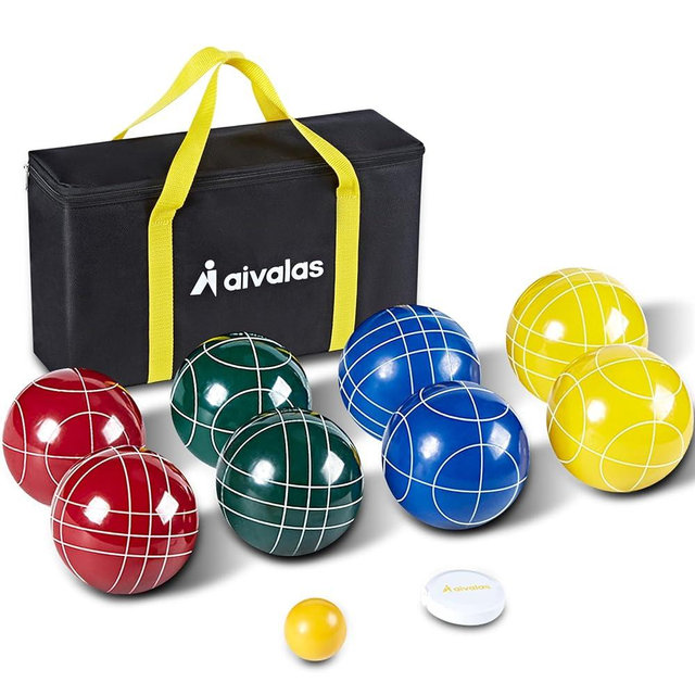 Aivalas Bocce Ball Set, 90mm Bocci Ball Set with 8 Resin Balls, Pallino, Measuring Tape, Carrying Bag, Bocce Balls Game for Outdoor Yard Backyard Lawn Beach(2-8 Players)