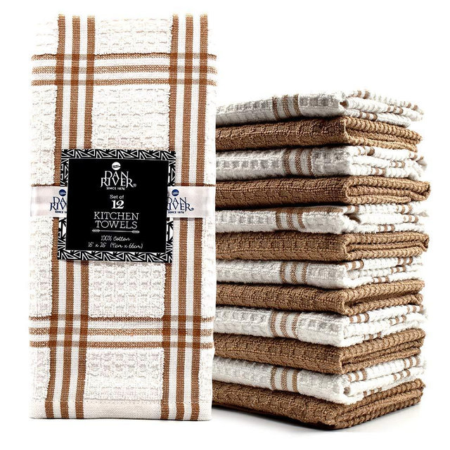 100% Cotton Kitchen Towels-Dish Towels For Kitchen-Tea Towels For Kitchen-Bar towels for kitchen-Absorbent kitchen towel-Waffle weave kitchen towel-Kitchen towels and dishcloths-Pack of 12-16x26-Tan