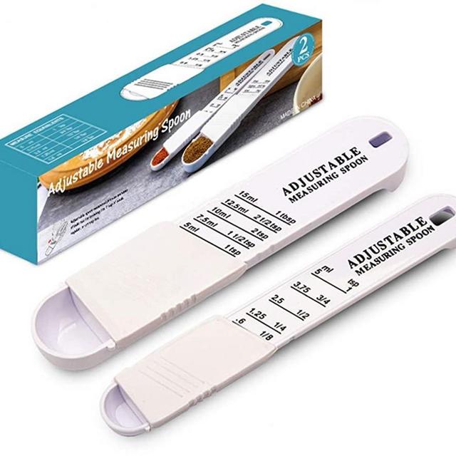 NVTED Adjustable Measuring Spoon Set, Measuring Dry/Liquid Ingredients,Metering Spoon for Baking,Cooking,Powder, 2-Piece, Plastic, White