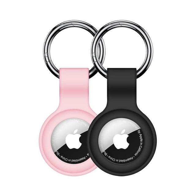【2 Pack】 Linsaner Compatible with AirTag Case Keychain for Air Tag Holder Silicone for AirTags Key Ring Cases Tags Chain for Apple for AirTag GPS Item Finders Accessories,Black+Pink