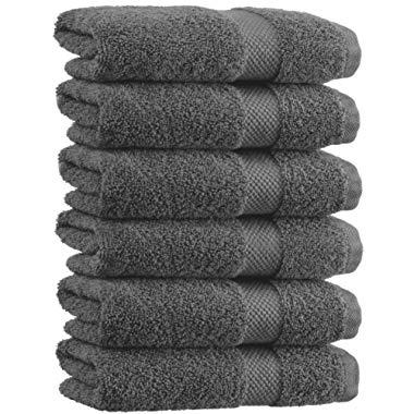 White Classic Luxury Hand Towels | Cotton Hotel spa Bathroom Towel | 16x30 | 6 Pack | Grey