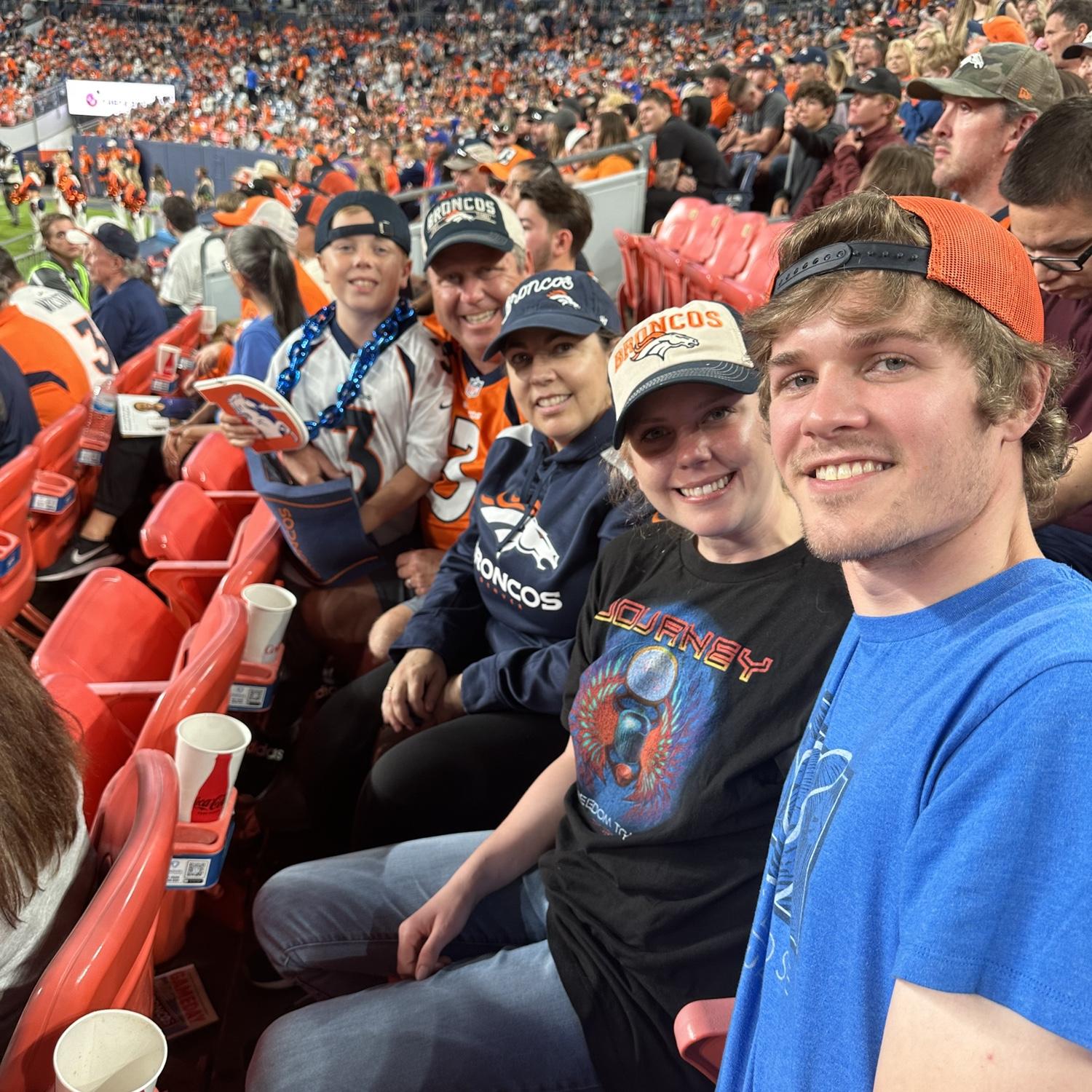 Bronco’s game with Katie’s brother Cash, Dad and Stepmom
