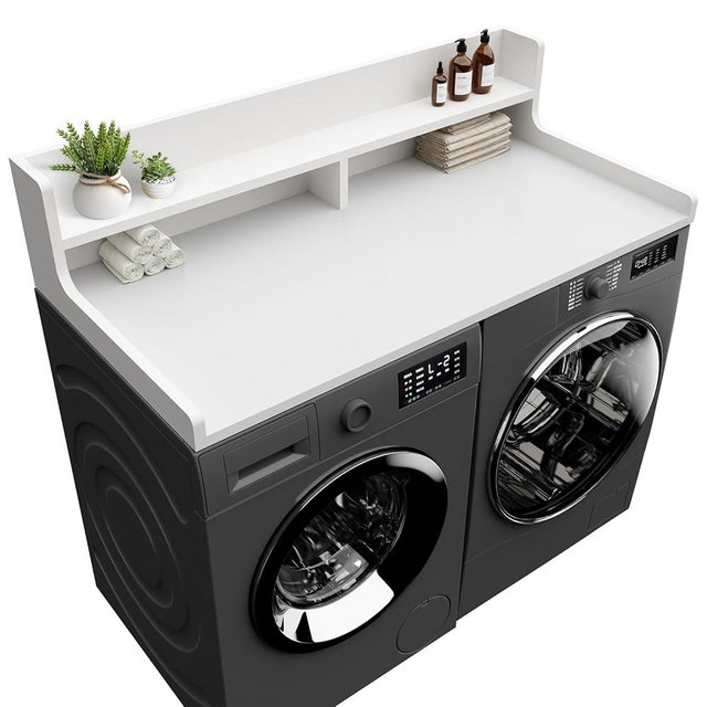 FZGhome Washer Dryer Countertop, 54" x 27.55" 2-Tier Washer Dryer Topper with Edge, for Laundry Room Organization Whisper White