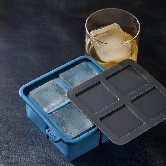 Houdini King Cube Ice Cube Tray with Lid: Silicone Whiskey Ice Mold, Reusable Blue Ice Maker, Dishwasher-Safe