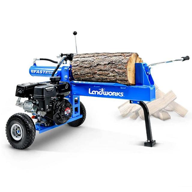 Landworks Log Splitter Portable 20 Ton Rapid Auto Return Ram System Bucher Gear Pump 7HP Engine Horizontal Full Beam Steel Wedge Firewood Splitting Forestry Harvesting