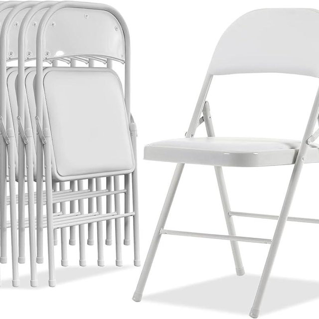 Simpli-Magic Cushion and Back Padded Folding Chairs for Home and Office, 6 Pack, White