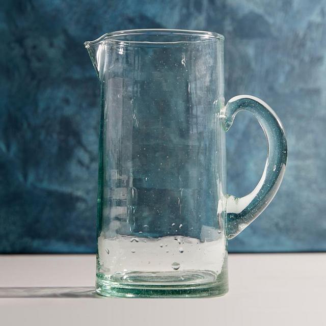 Moroccan Handcrafted Recycled Glass Pitcher, Clear