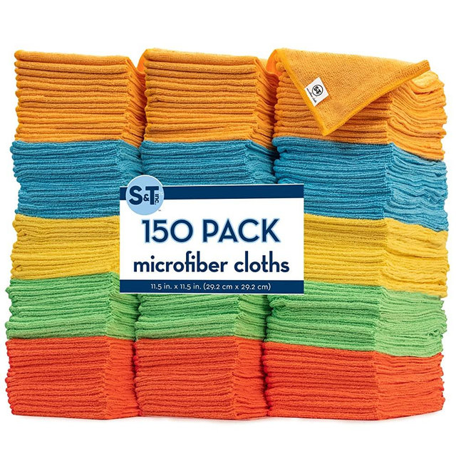 S&T INC. Microfiber Cleaning Cloth for Home, Bulk Cleaning Towels for Housekeeping, Reusable and Lint Free Cloth Towels for Car, Assorted Colors, 11.5 Inch x 11.5 Inch, 150 Pack