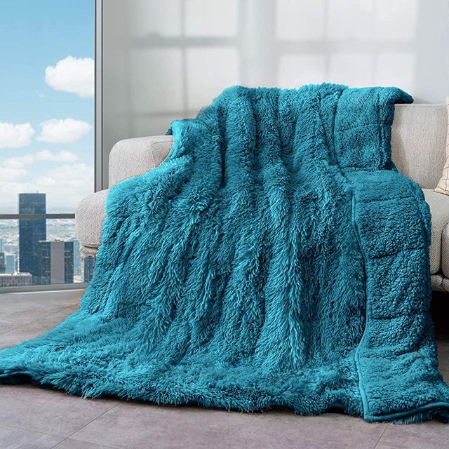 Weighted Blanket 15lbs, Cottonblue Sherpa Faux Fur Reversible Luxury Snugly long fur Warm Heavy Blanket 60x80 inches,Warm Plush Sherpa Microfiber Blanket for Couch Sofa Bed Chair Photo Prop,Teal Green