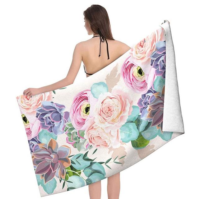 ONE TO PROMISE Pink Flowers and Succulent Microfiber Beach Towel Blanket,Sand Proof Swimming Beautiful Floral Flower Bath Pool Towel for Travel Camping Yoga Sport,Quick Dry,Oversized,30" X 60"