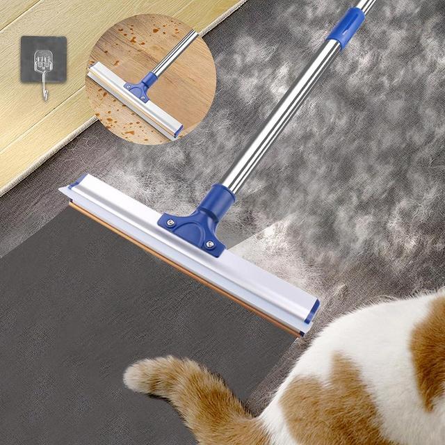 Innovative Carpet Rake for Pet Hair Removal,Carpet Lint Remover Scraper and Floor Scraper 2in1 Design,Pet Hair Removal Broom with 60''Long Handle for Couch,Carpets,Rugs,Mats,Tile,Glass,Floors (Blue)