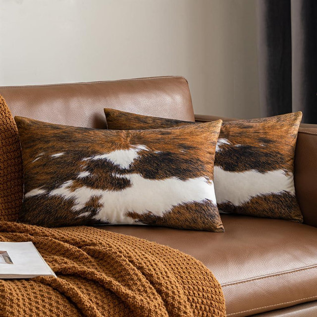 Woaboy Pack of 2 Decorative Throw Pillow Covers Cowhide Brindle Printed Couch Throw Pillows Cushion Covers for Home Decor Living Room Sofa Bedroom 12x20 Inch