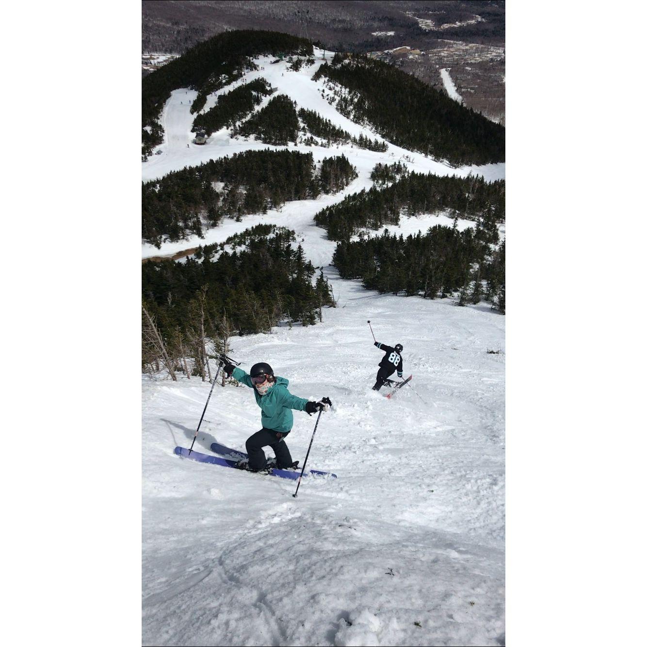Adam and Hannah "posing" at Jay Peak Resort in Vermont in April 2019.