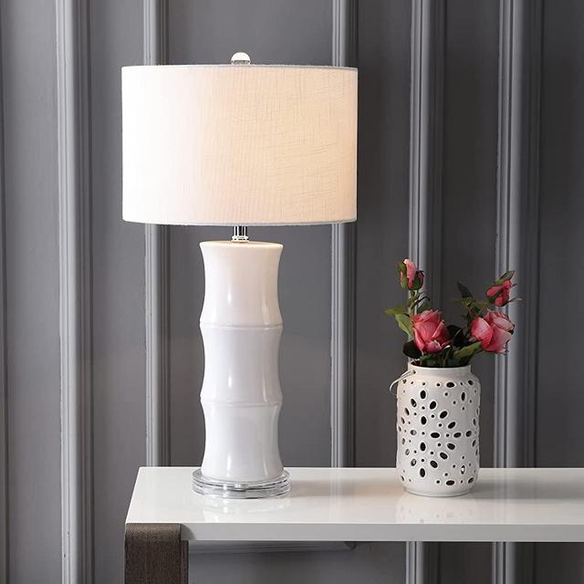 JONATHAN Y JYL3015C Tiki 26.5" Ceramic LED Table Lamp Contemporary Traditional Bedside Desk Nightstand Lamp for Bedroom Living Room Office College Bookcase LED Bulbs Included, White