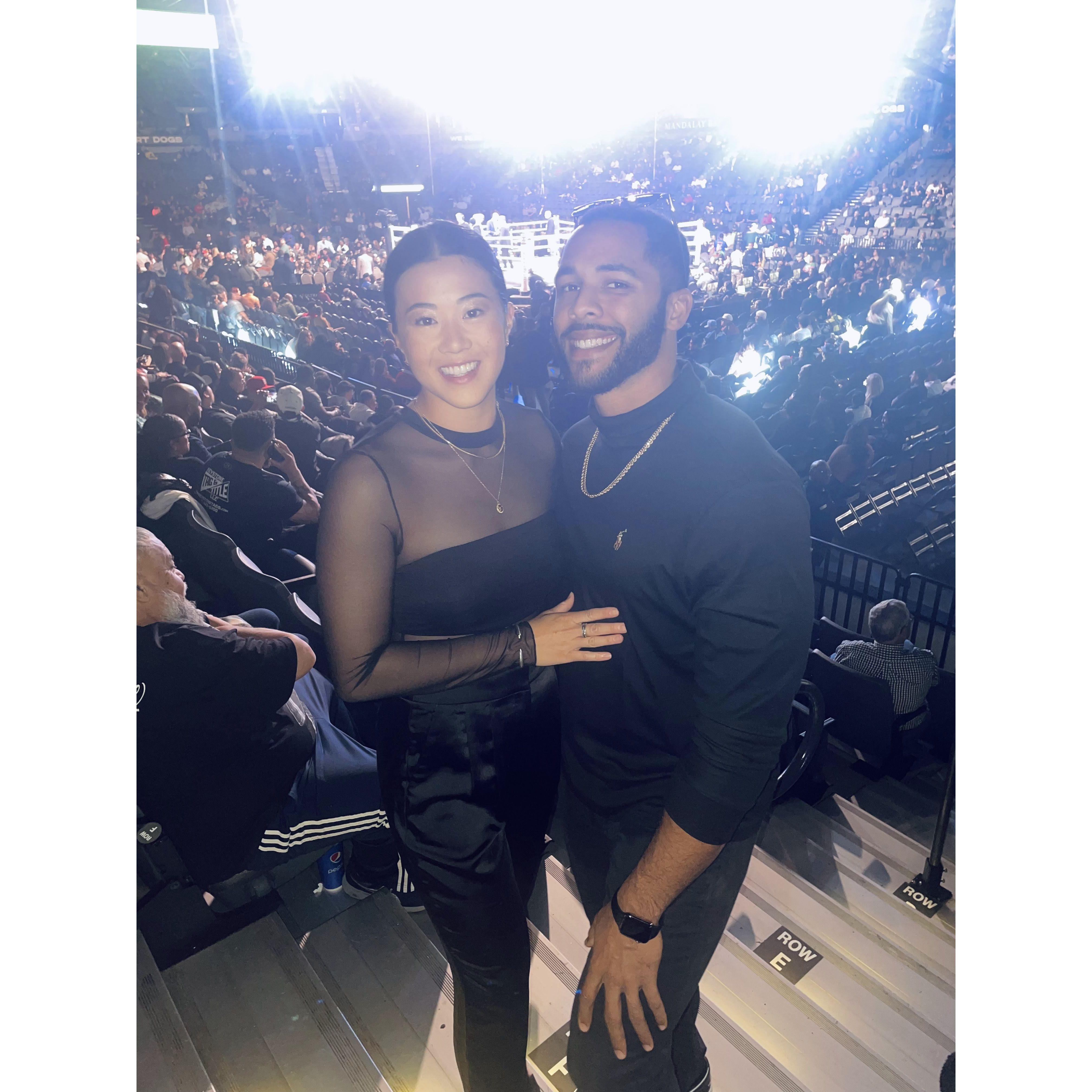 Their first professional boxing match in Las Vegas, NV. They spent Thanksgiving with Haley's parents enjoying Chinese food, betting on the boxers, and teaching her parents how to play spades.