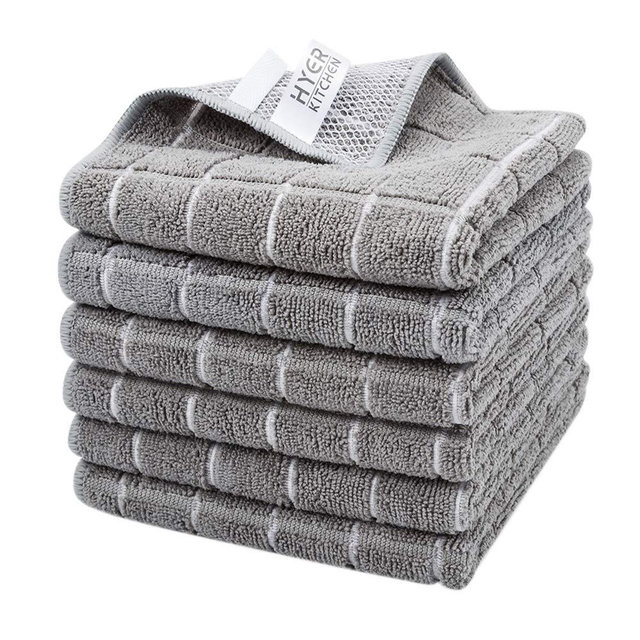 Microfiber Cleaning Cloth All-Purpose - Absorbent and Lint Free Household Dish Rags with Scrub Side – 6 Pack Size 13.8” X 13.8” – Washing Dishes Fast Drying (6)