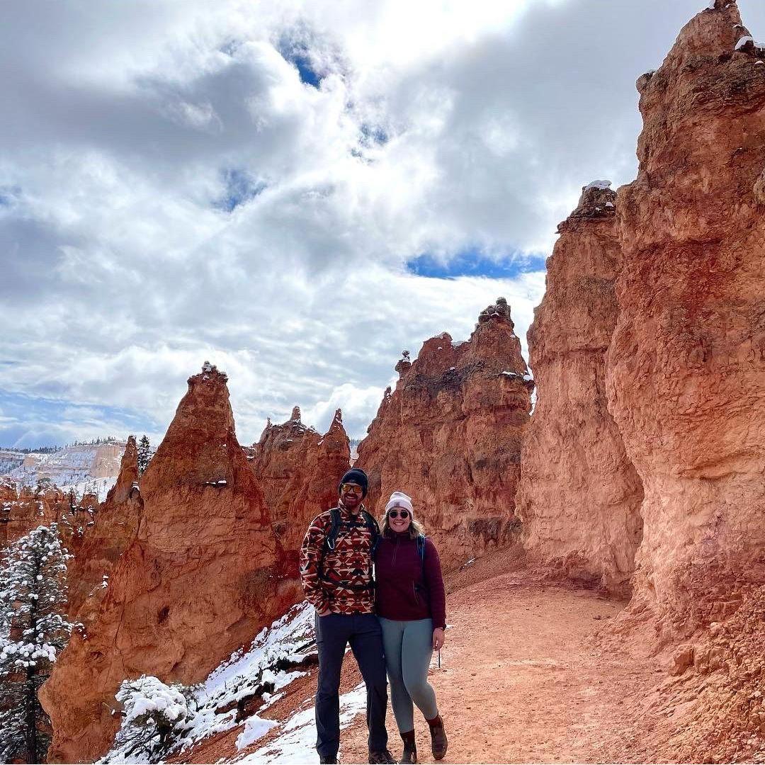 One of our first major vacations together, and one of our favorite pictures- the first snowfall of the season in Bryce Canyon National Park