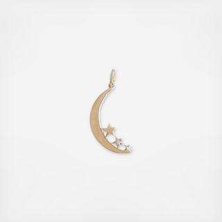 14k Yellow Gold Moon & Stars Diamond Pendant