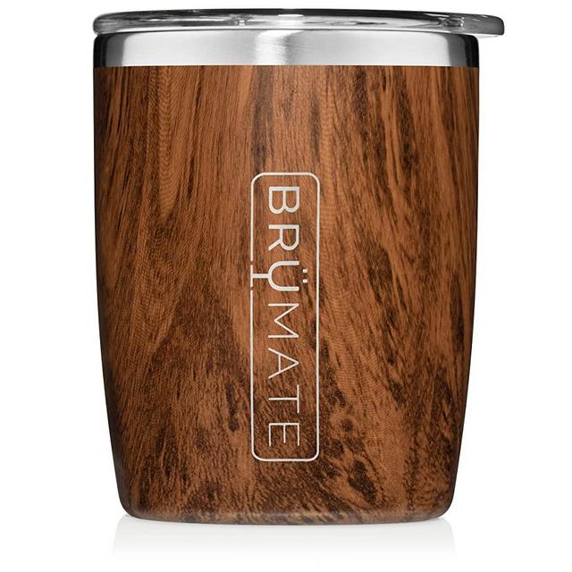 BrüMate Rocks 12oz Insulated Low Ball Cocktail Tumbler With Splash-proof Lid - Made With Triple Insulated Stainless Steel (Walnut)