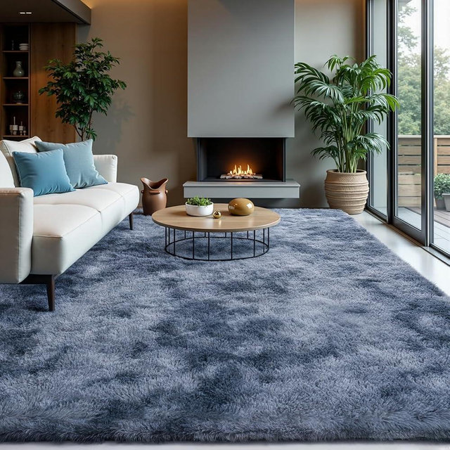 Zentavio Area Rugs for Living Room Rugs for Bedroom 8x10 Carpet Fluffy Fuzzy Soft Shag Aesthetic Plush High Pile Gray Throw Rug for Nursery Kids Room Dorm Tie-Dyed Blue Grey