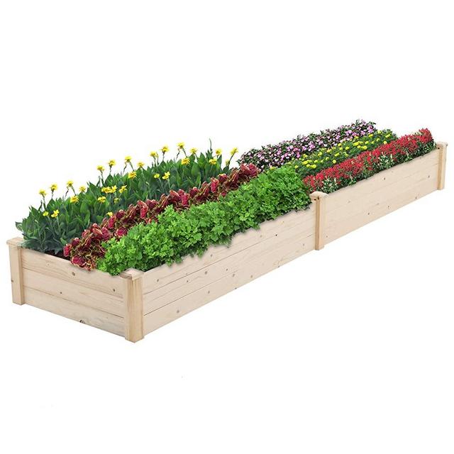 Patiomore 8 Feet Outdoor Wooden Garden Bed Planter Box Kit for Vegetables Fruits Herb Grow Yard Gardening, Natural