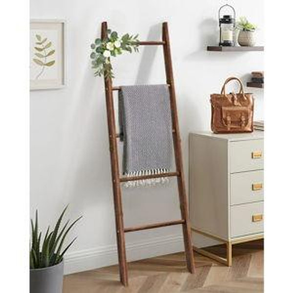 Blanket Ladder for Living Room, 5-Tier Wooden Ladder Shelf