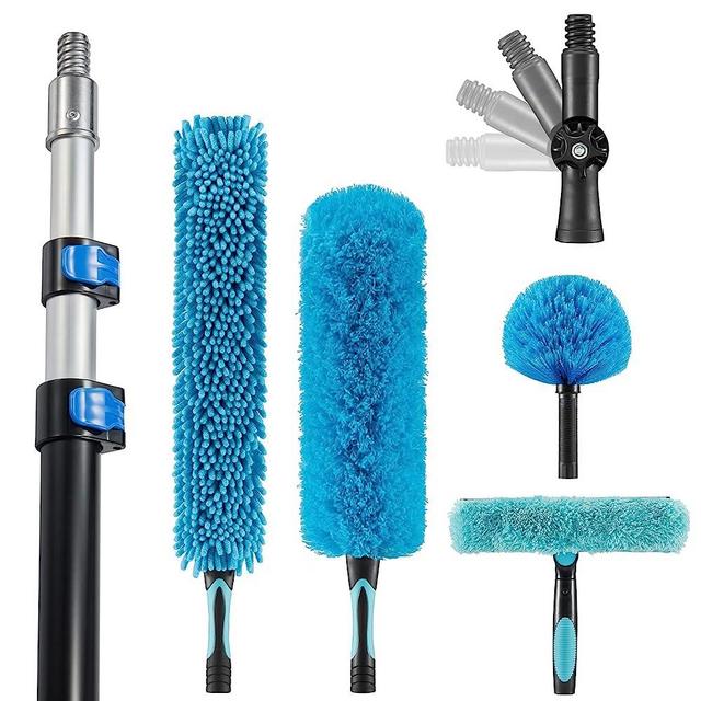 Hicavar 20 Foot High Ceiling Fan Duster with 5-12 Foot Extension Pole, Extendable Reusable Cobweb, Feather, Window Cleaning Squeegee Kit