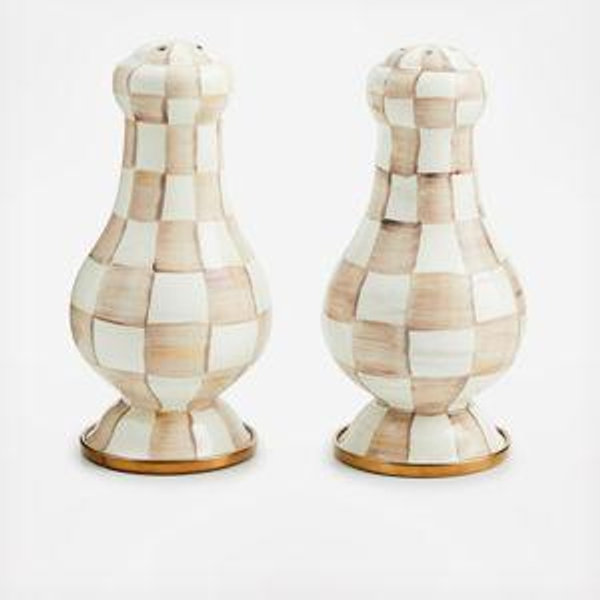 MacKenzie-Childs Mocha Check Large Salt & Pepper Shakers