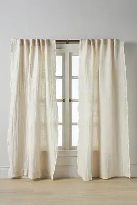 Linen Cotton Fringed Stripe Trim Curtain