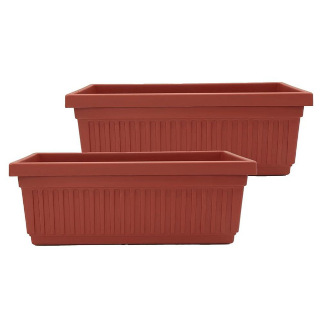 The HC Companies 24 Inch Venetian Window Planter Box with Drainage Plug, Lightweight UV-Resistant Plastic Indoor & Outdoor Planters, 2-Pack Flower Box for Garden & Home Decor, Clay