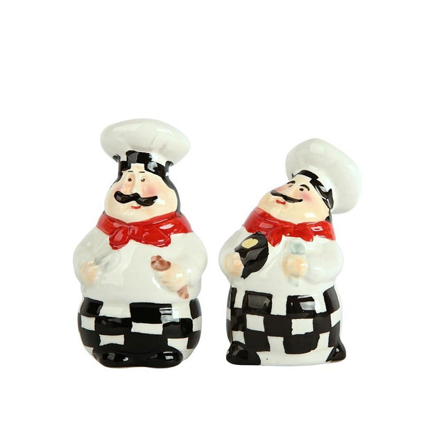 Chef Salt and Pepper Shakers Set Ceramic Kitchen Décor - Full Chef