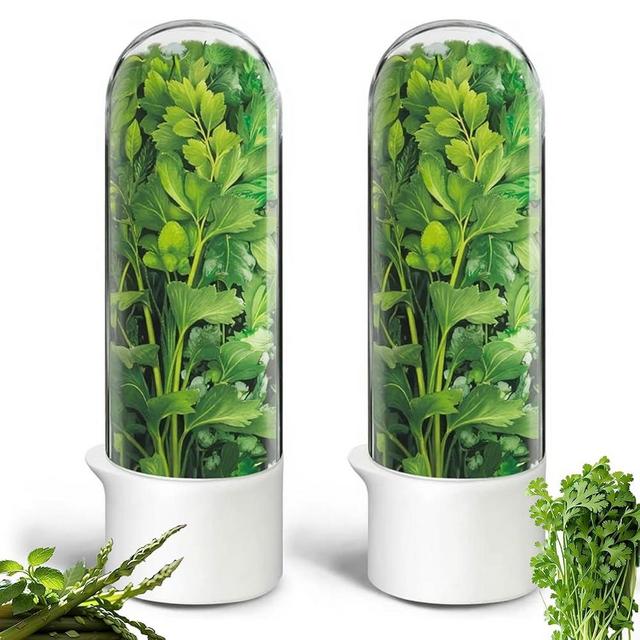 Herb Saver, Herb Keeper for Refrigerator, Cilantro Container for Fridge, Fresh Herbs Lettuce Vegetable Preservation Bottle Keeper Parsley Mint Refrigerator Storage for Fresh for 2-3 Weeks (2PCS)