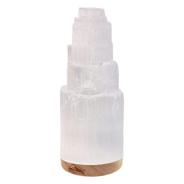 Elvissmart Natural Selenite Lamp, Hand Curved Crystal Lamp with (ETL Certified) USB Charging Cable with Wooden Base | 2-4 LBS