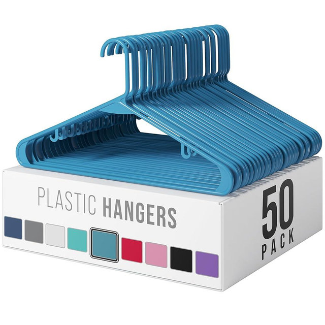 Plastic Hangers 50 Pack Blue - Clothes Hangers - Makes The Perfect Coat Hanger and General Space Saving Clothes Hangers for Closet - Percheros Ganchos para Colgar Ropa Hangars