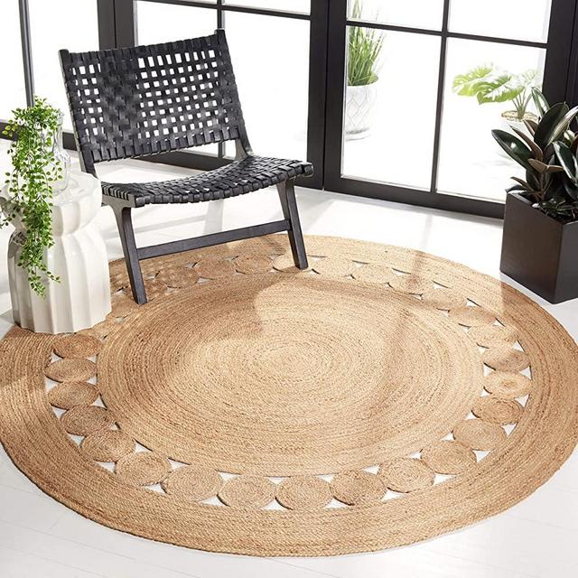 Safavieh Natural Fiber Round Collection NFB306A Handmade Boho Country Charm Jute Area Rug, 5' x 5' Round, Natural