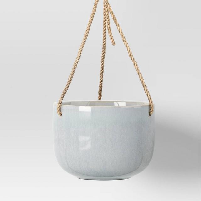 6.125" Hanging Modern Ceramic Outdoor Planter Light Gray - Threshold™