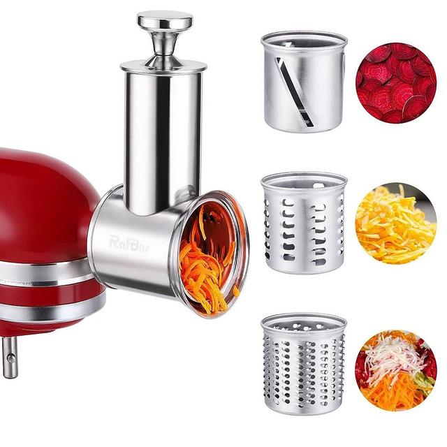 Stainless Steel Slicer Shredder Attachments for KitchenAid Stand Mixers, Dishwasher Safe, Large Vegetable Cheese Grater Slicer Accessories with 3 Blades by Rafbar