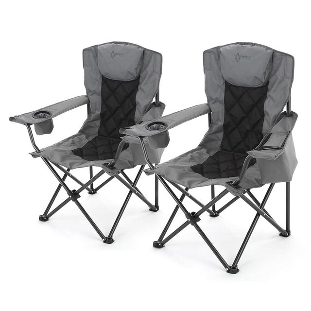 ARROWHEAD OUTDOOR Portable Deluxe Folding Camp Quad Chair w/Headrest, Glass & Cup Holders, Armest 6-can Cooler, Heavy Duty Carry Bag, 550 lbs Weight Capacity