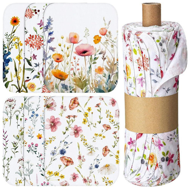 Noveread 60 Pack Reusable Cleaning Cloths Washable Cotton Kitchen Dish Towels for Home Party Supplies Bulk, 9.84x11.81in (Wildflowers)