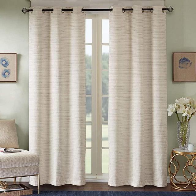 Comfort Spaces Grasscloth Blackout Window Curtain Pair / 2 Pieces Panels Grommet Top Energy Efficient Saving Drapes for Living Room Bedroom and Dorm, 40" W x 84" L, Ivory